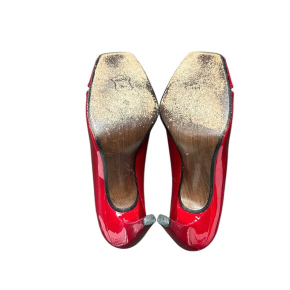 STUART WEITZMAN Ruby Red Patent Leather Peep Toe Heels US 7 - Picture 5 of 6